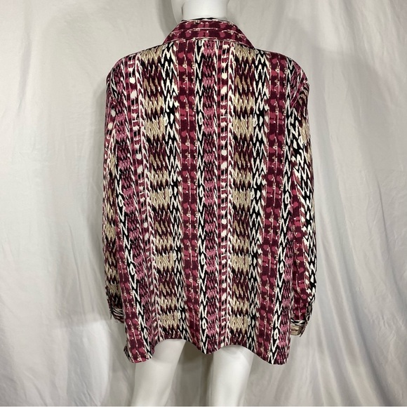 Donnkenny Woman Vintage Mauve Beige Print Long Sleeve Button Up Blouse - Picture 3 of 6